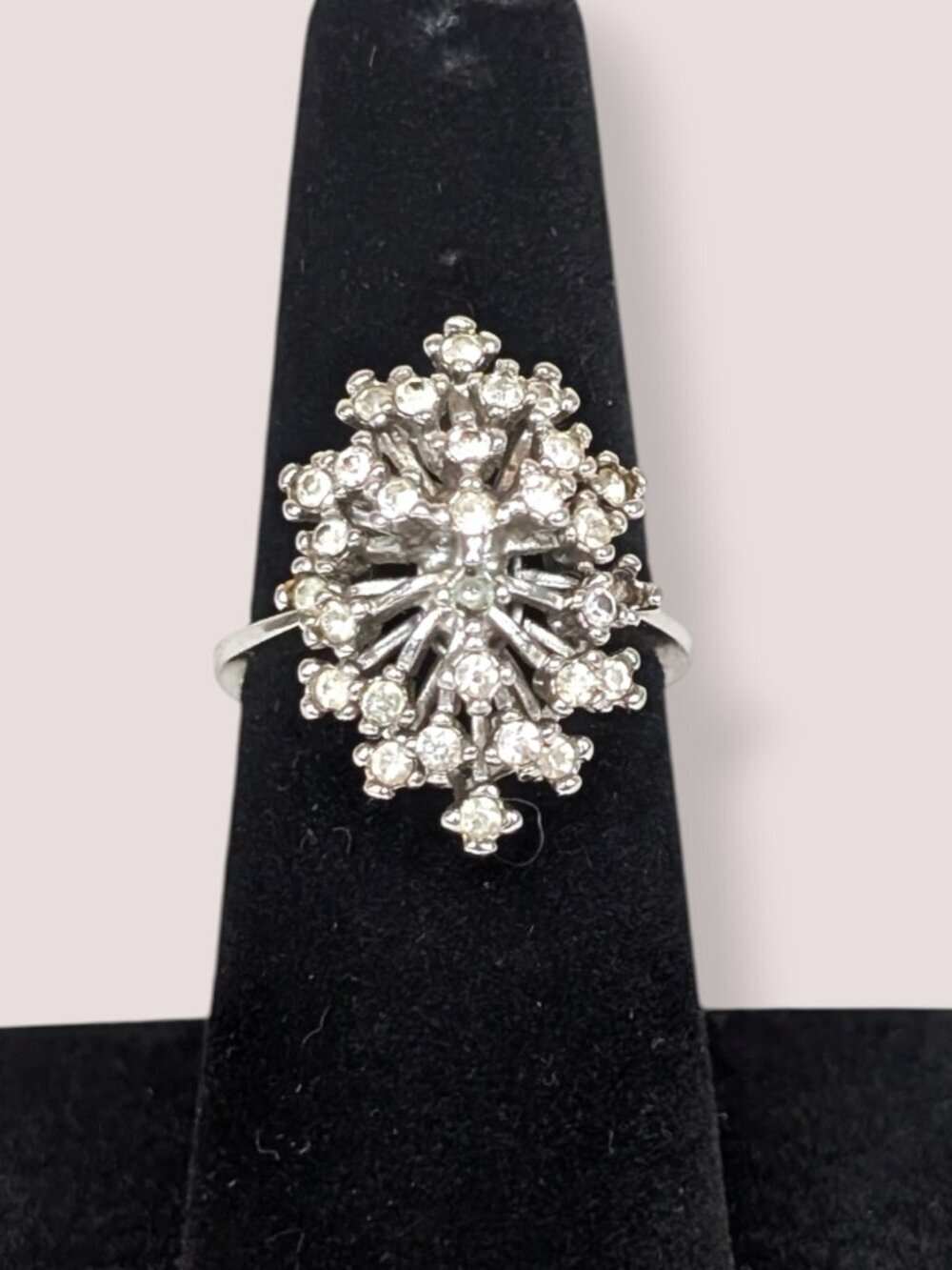Vintage Celebrity Sterling White Stone Cocktail Ring